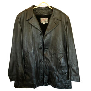 VTG Elegante by Grais Mens Black Leather Jacket with Zip Out Sherpa Vest Size L
